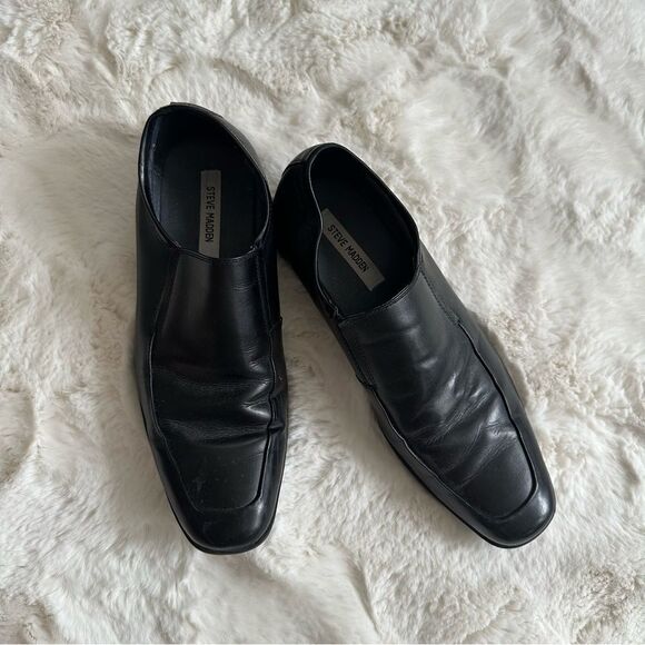 Steve Madden Mens Shiny black formal loafers leather upper main image 4